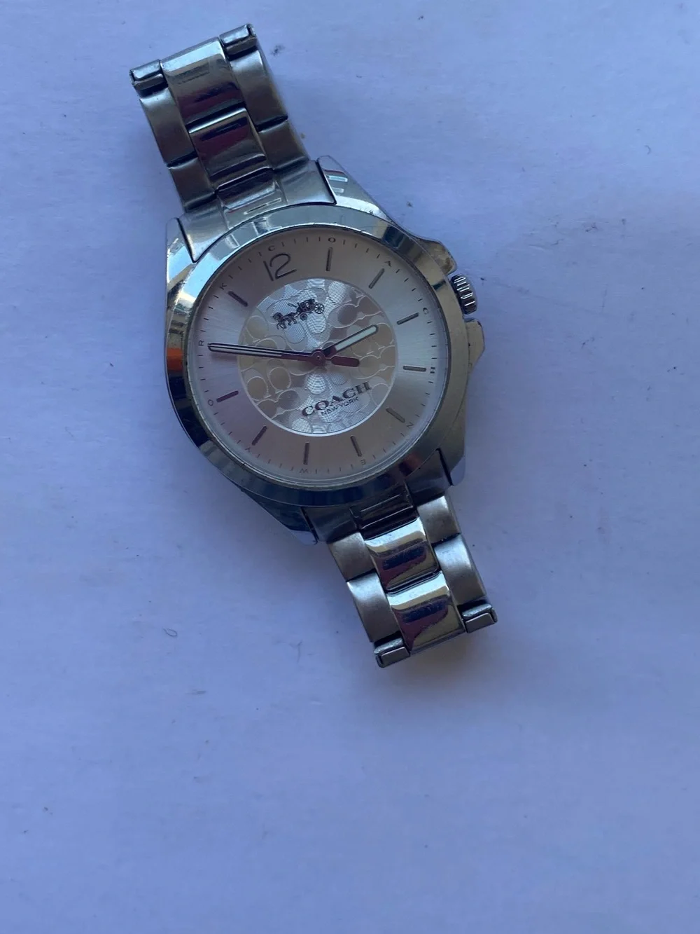 COACH Silver Stainless Steel Signature C Dial Horse Carriage Watch Y2K Preppy
